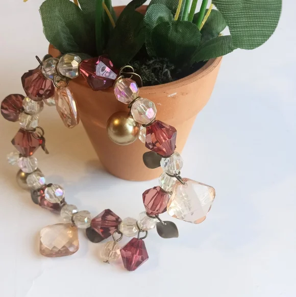 Amber Maroon Faceted Beaded Cha-Cha Stretch Vintage Bracelet - Picture 3 of 4